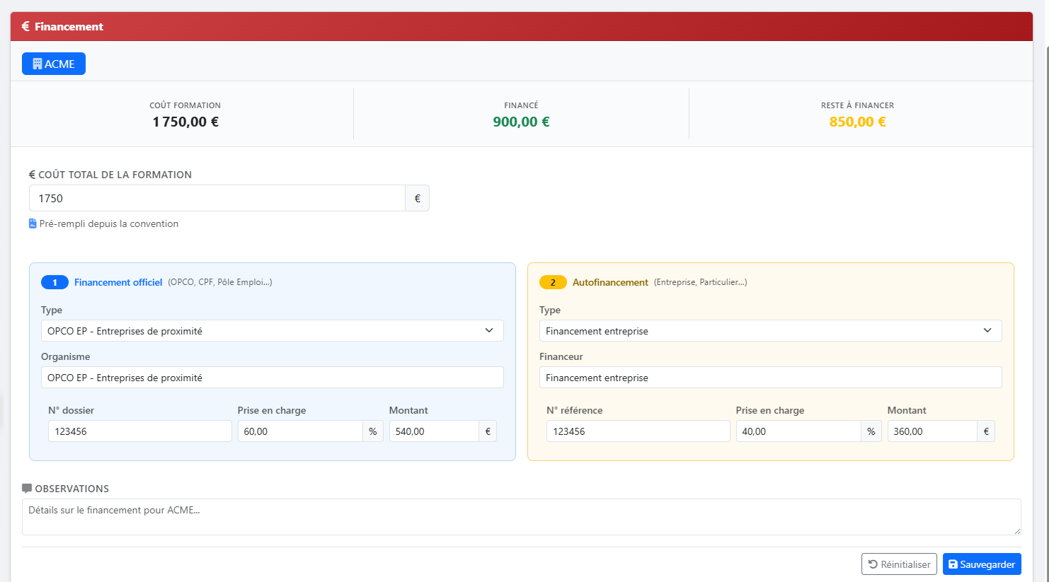 Gestion du financement